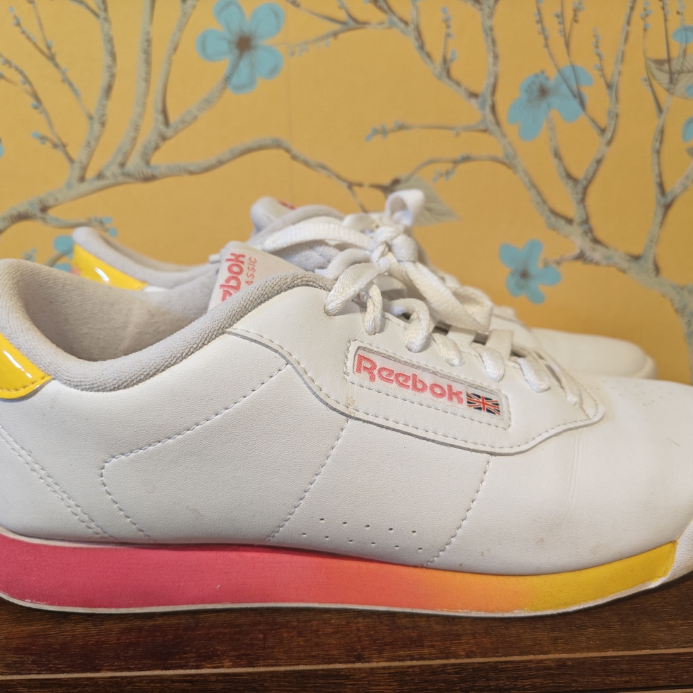 Reebok White Sneakers with Pink and Yellow Gradient
